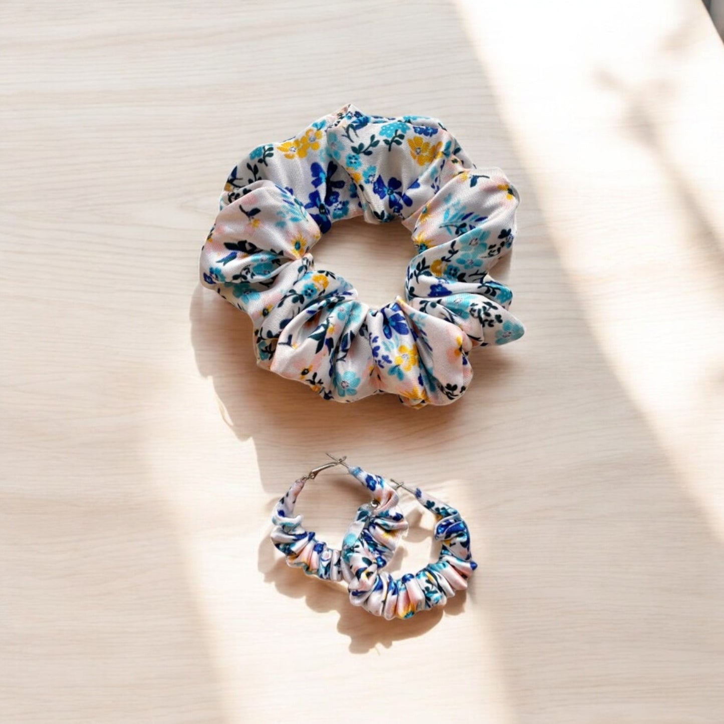 Floral Charm Scrunchie Hoop earring set