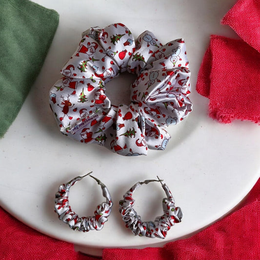 Winter Wonderland Scrunchie Hoop earring set
