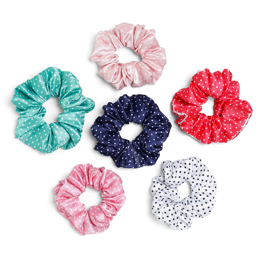Polka dot printed Rubber band printed Scrunchies set of 6 pc