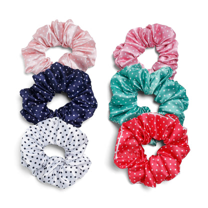 Polka dot printed Rubber band printed Scrunchies set of 6 pc