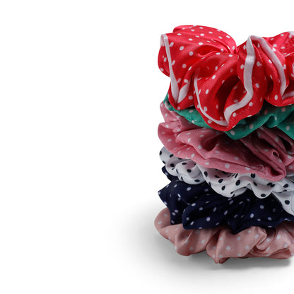 Polka dot printed Rubber band printed Scrunchies set of 6 pc