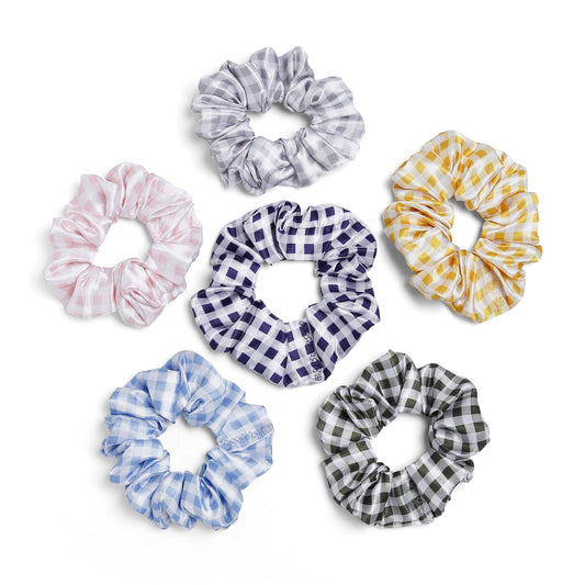 Checkes printed Rubber band printed Scrunchies set of 6 pc