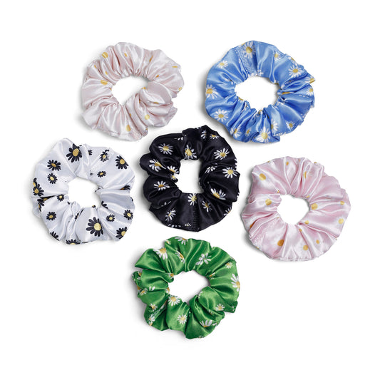 Daisey Flower printed Rubber band printed Scrunchies set of 6 pc