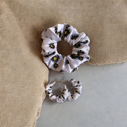 Sunny Daisy Scrunchie Hoop earring set