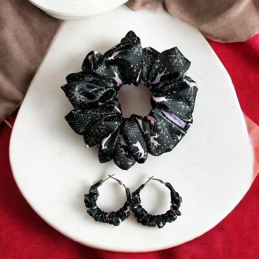 Evergreen Snow Scrunchie earring set