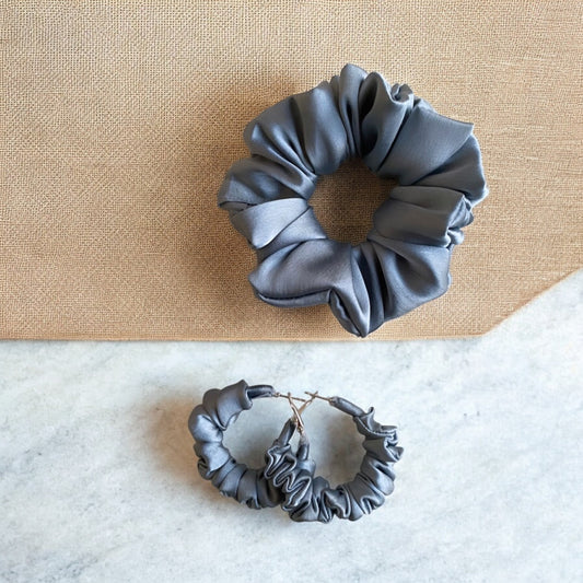 Silver Cloud Scrunchie Hoop earring set