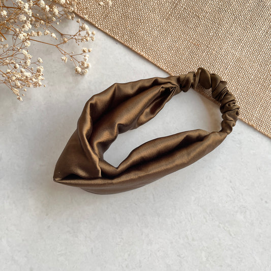 Silk Satin Knot Hairband-Brown