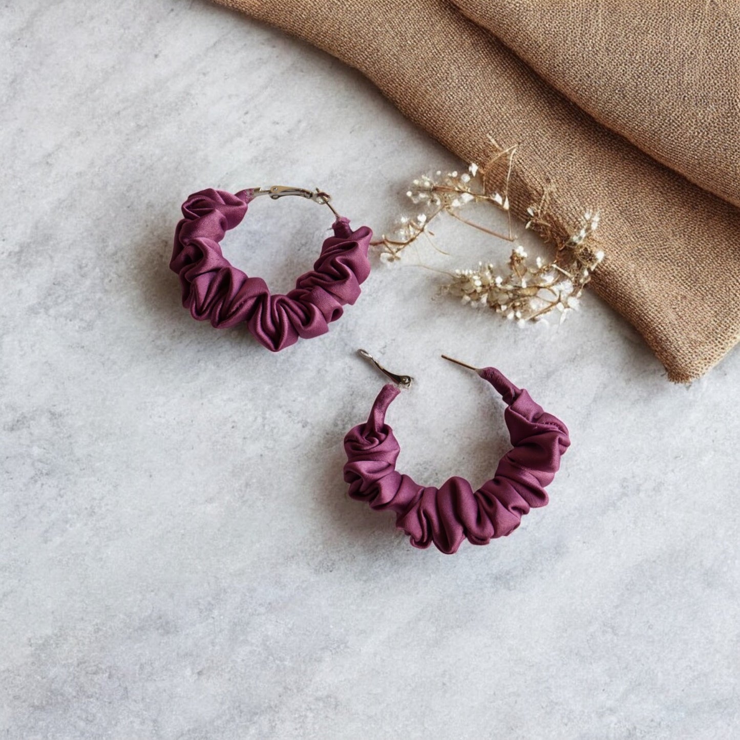 Rose Pink Scrunchie Hoop earring