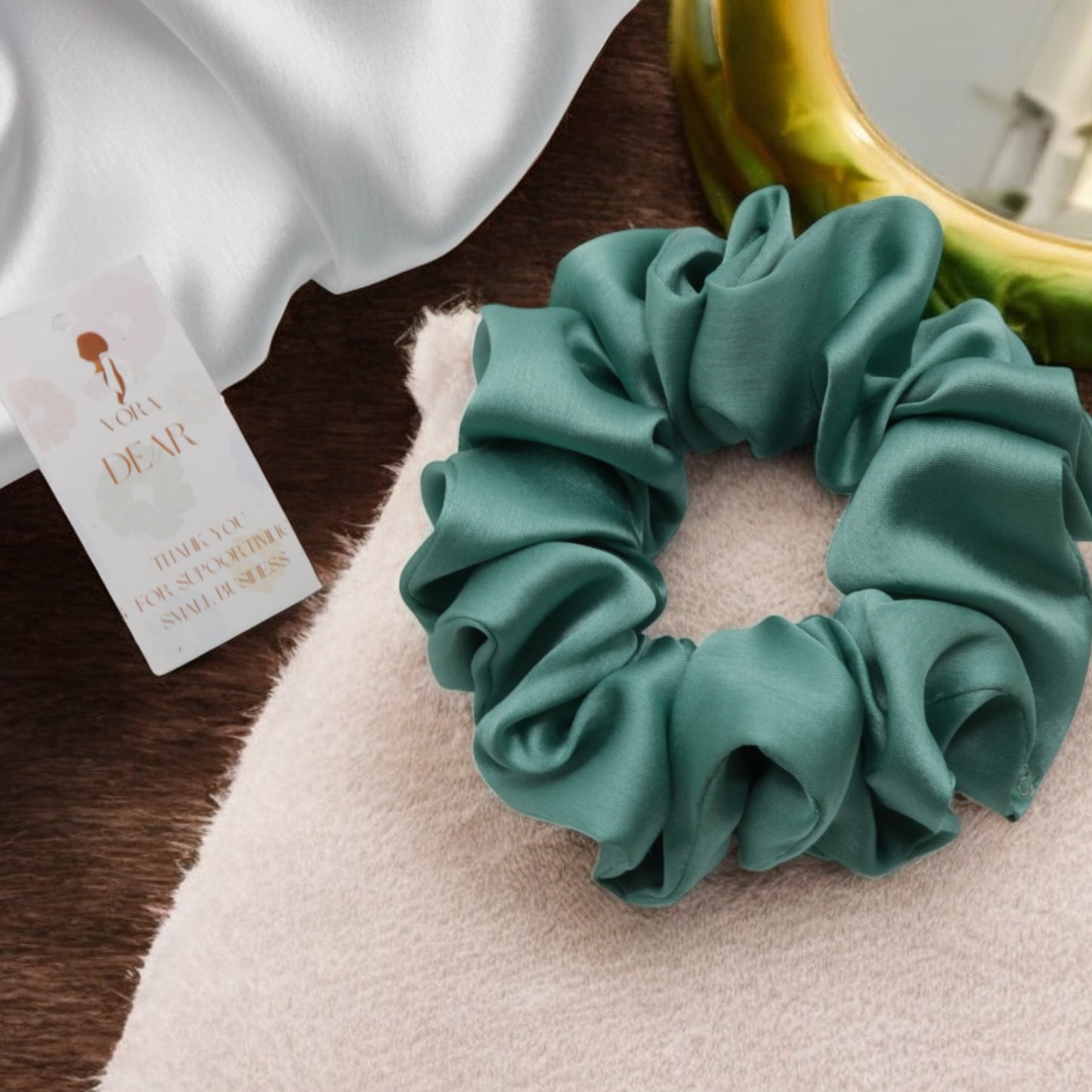 Vora Medium Silk Satin Scrunchie - Green Shade
