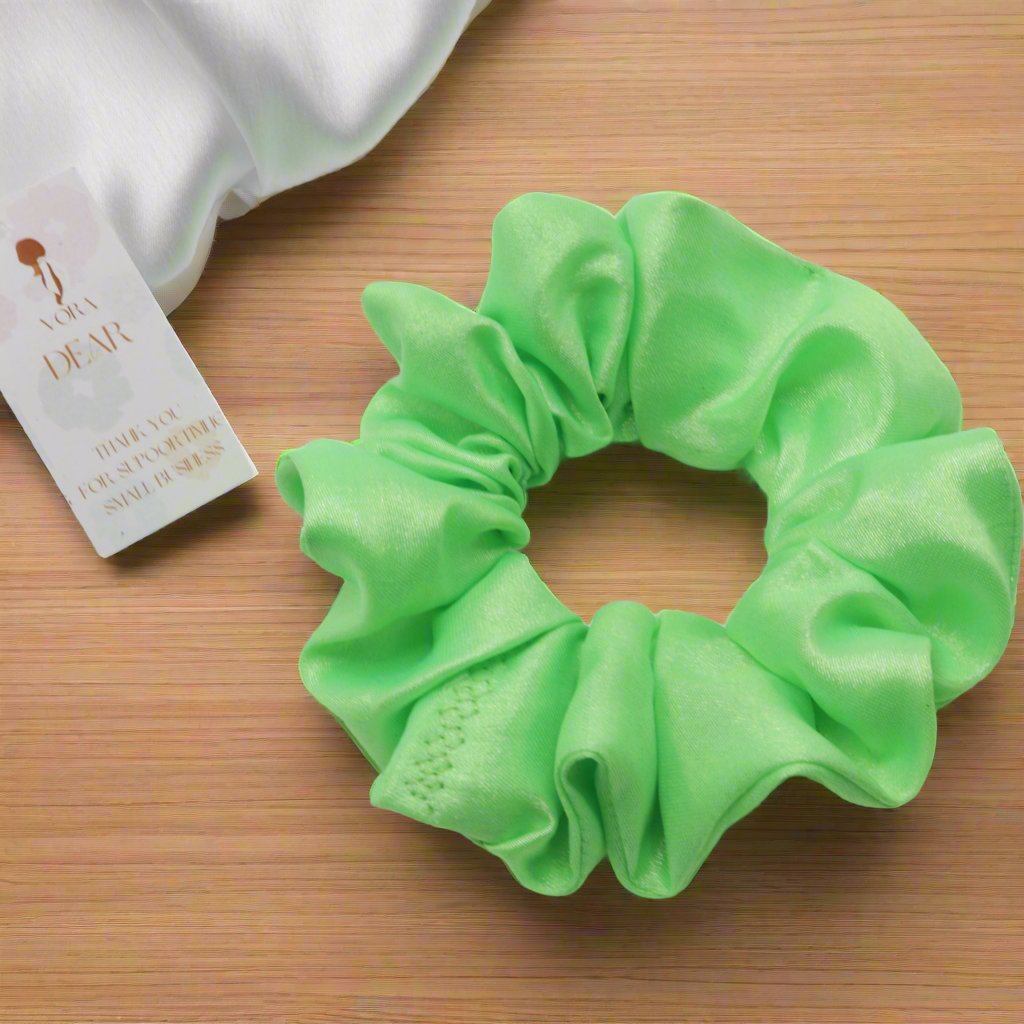 Vora Medium Silk Satin Scrunchie - Green Shade