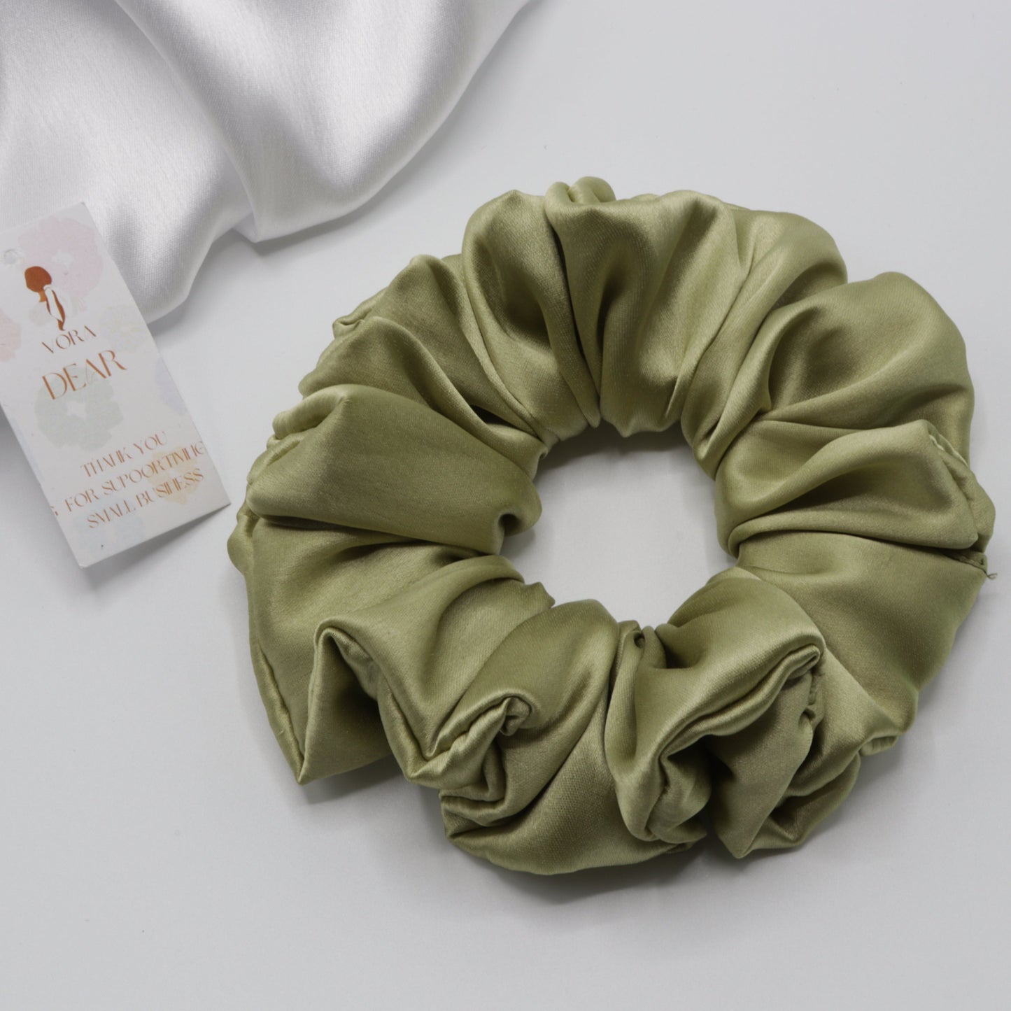Vora Medium Silk Satin Scrunchie - Green Shade