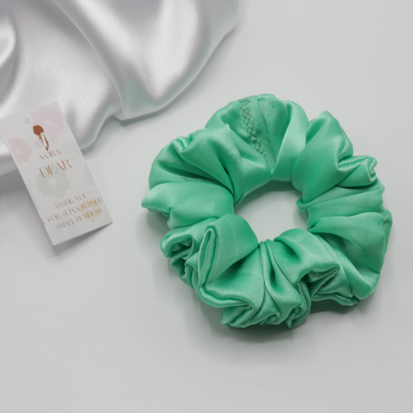 Vora Medium Silk Satin Scrunchie - Green Shade