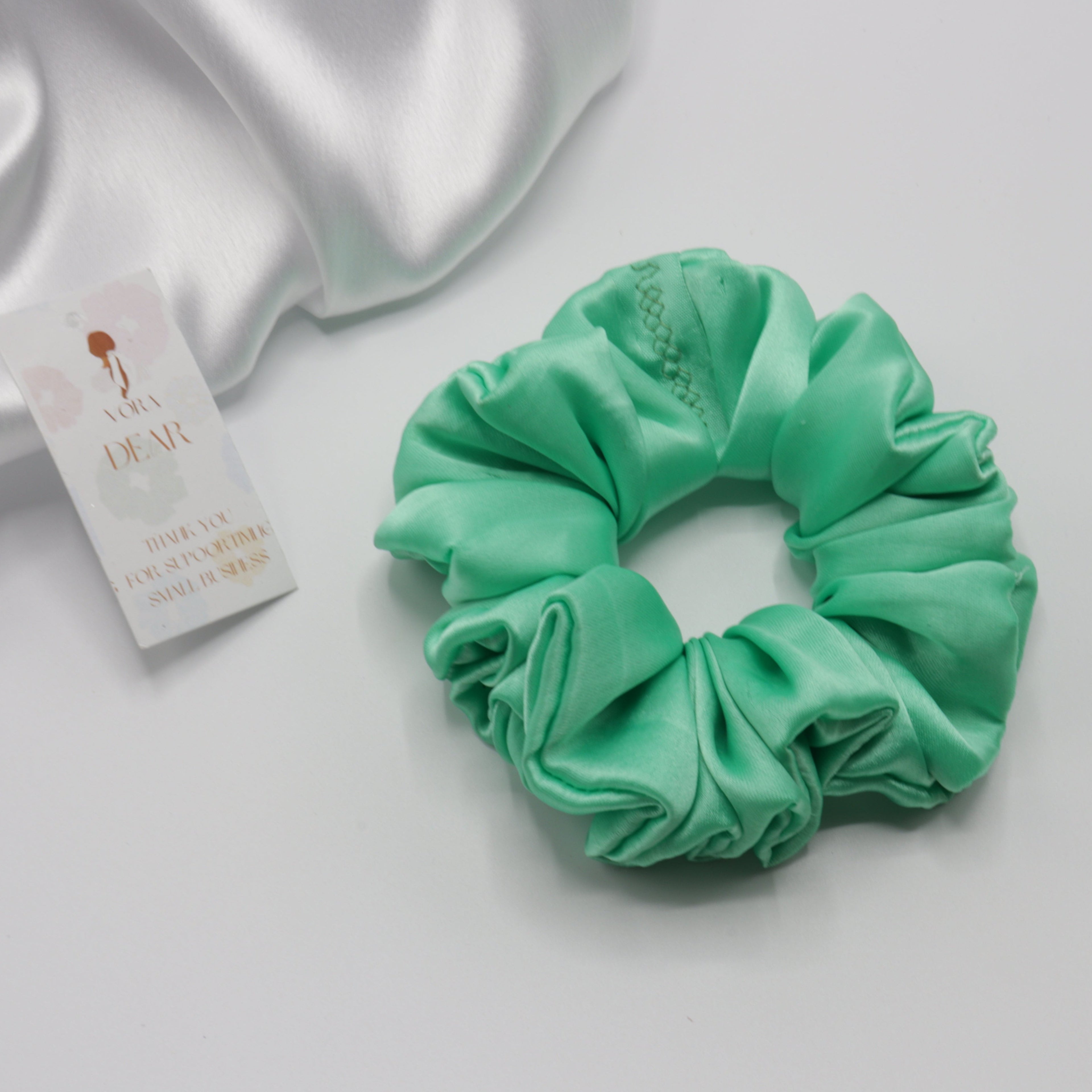 Vora Medium Silk Satin Scrunchie - Green Shade
