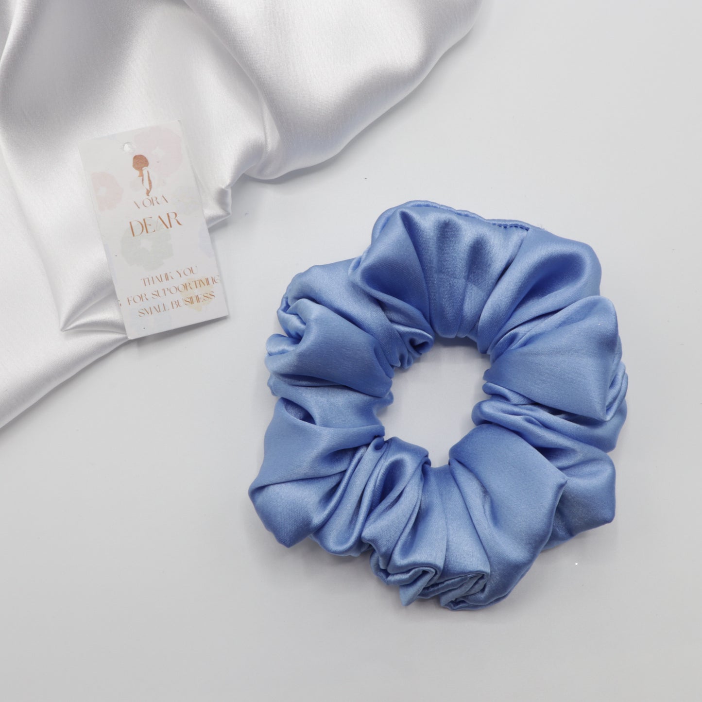 Vora Medium Silk Satin Scrunchie - Blue Shade