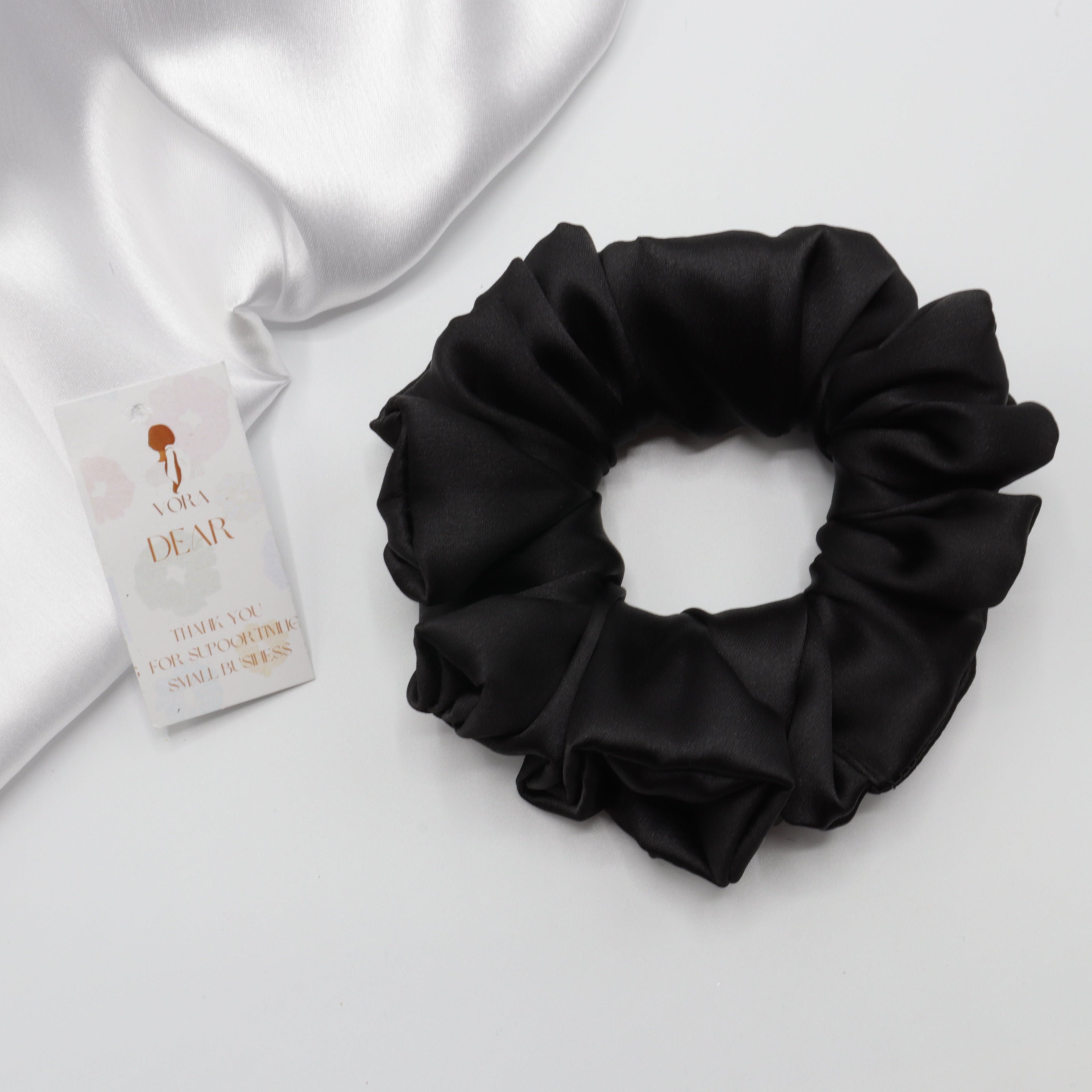 Vora Medium Silk Satin Scrunchie - Black Shade
