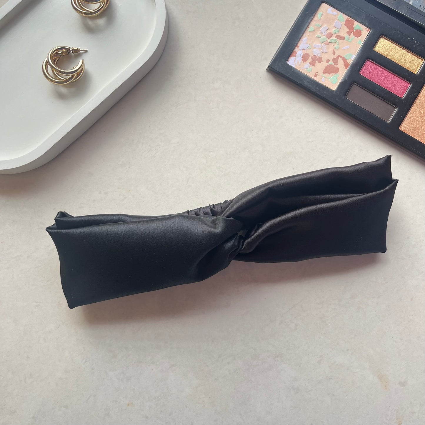 Silk Satin Knot Hairband- Black