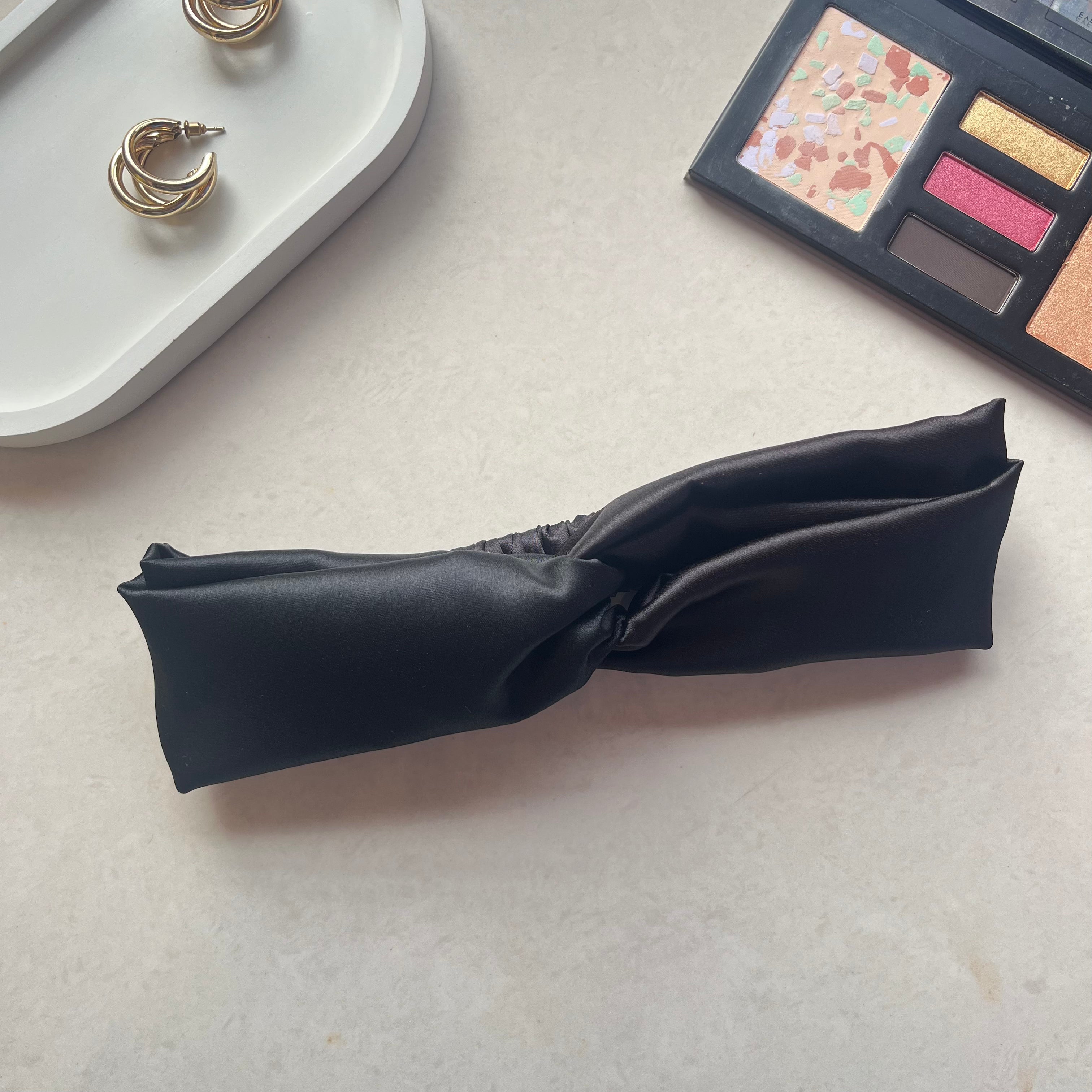 Silk Satin Knot Hairband- Black