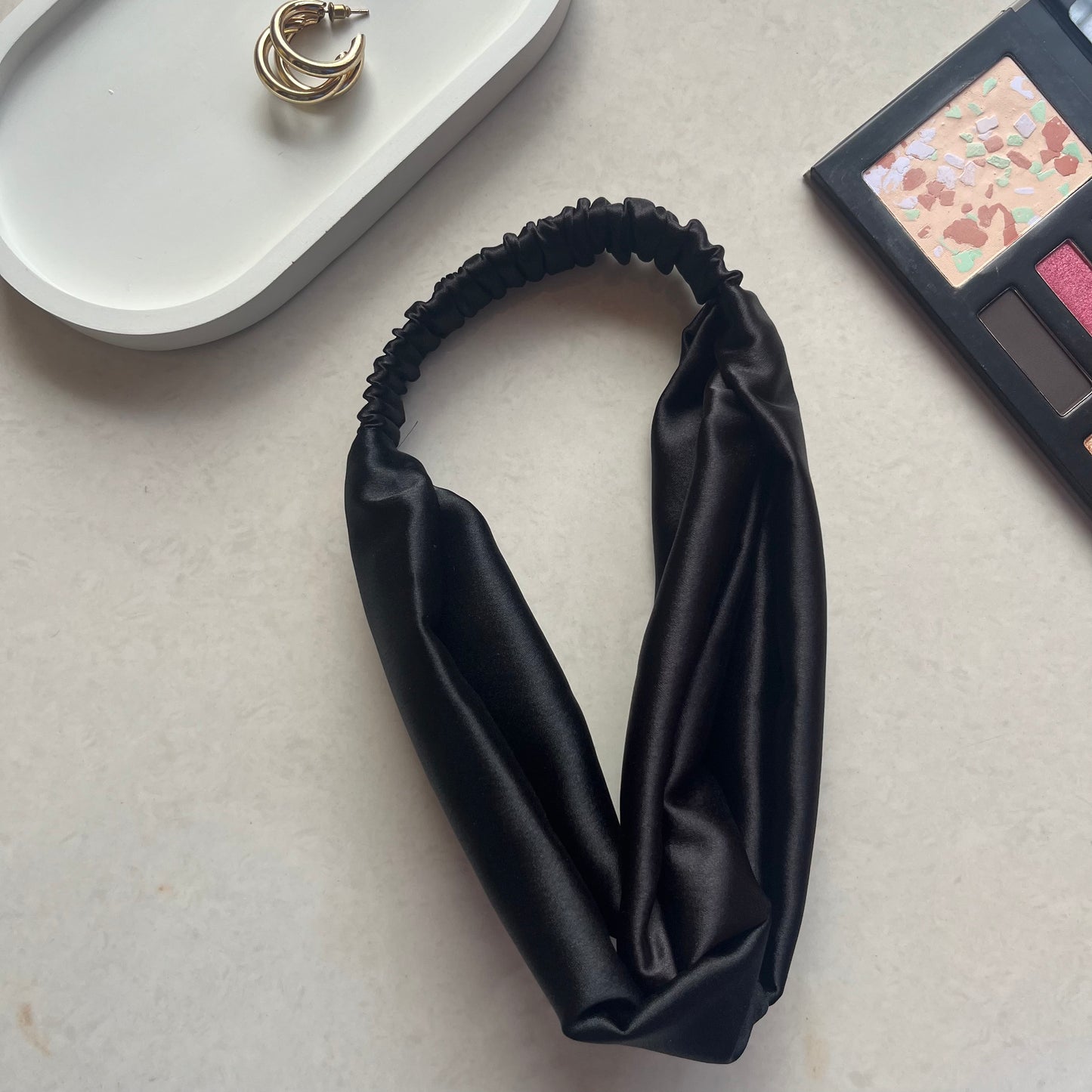 Silk Satin Knot Hairband- Black