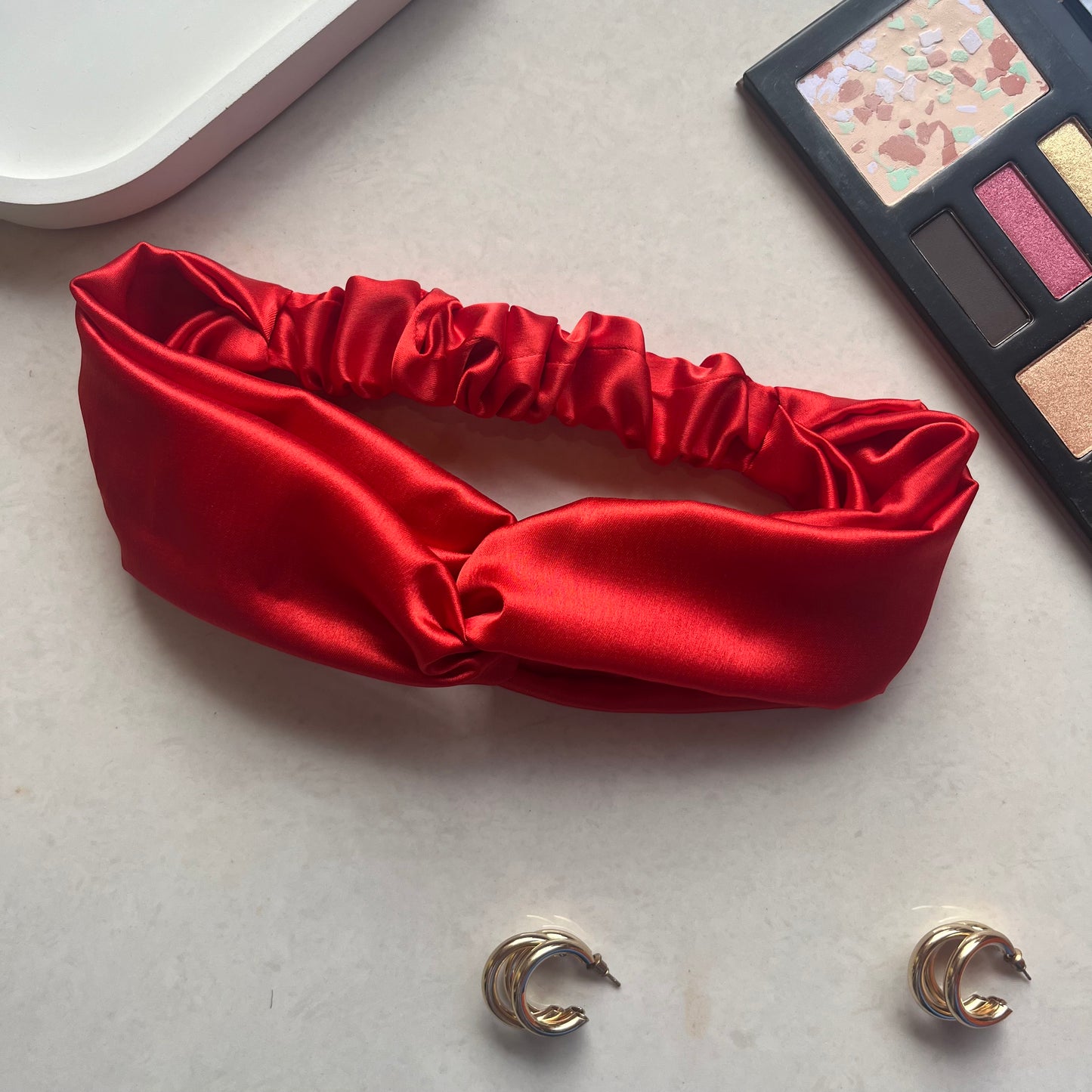 Silk Satin Knot Hairband- Red