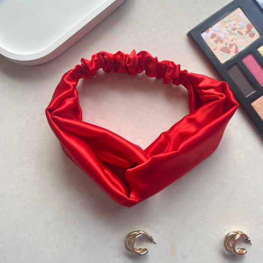 Silk Satin Knot Hairband- Red