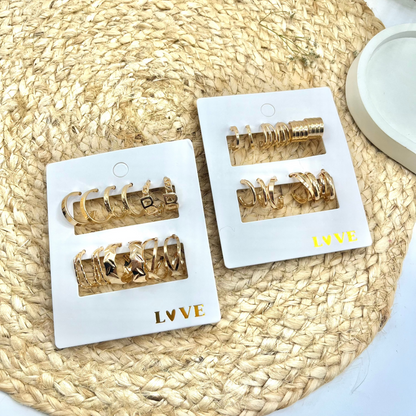 6 Sets of Stylish and Elegant Simple Studed C-shaped Earrings