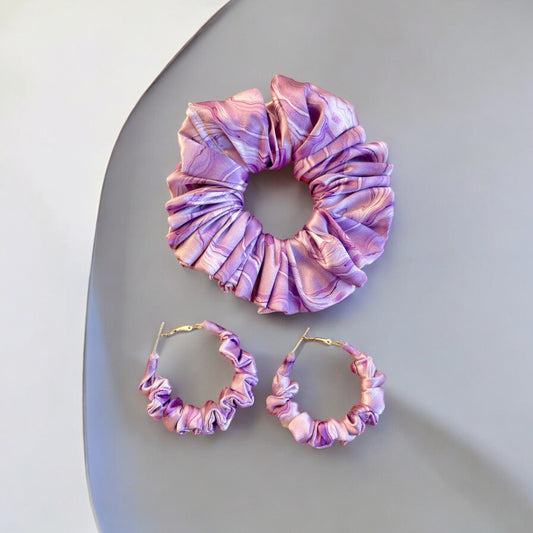 Moonlit Marble Scrunchie Hoop earring set