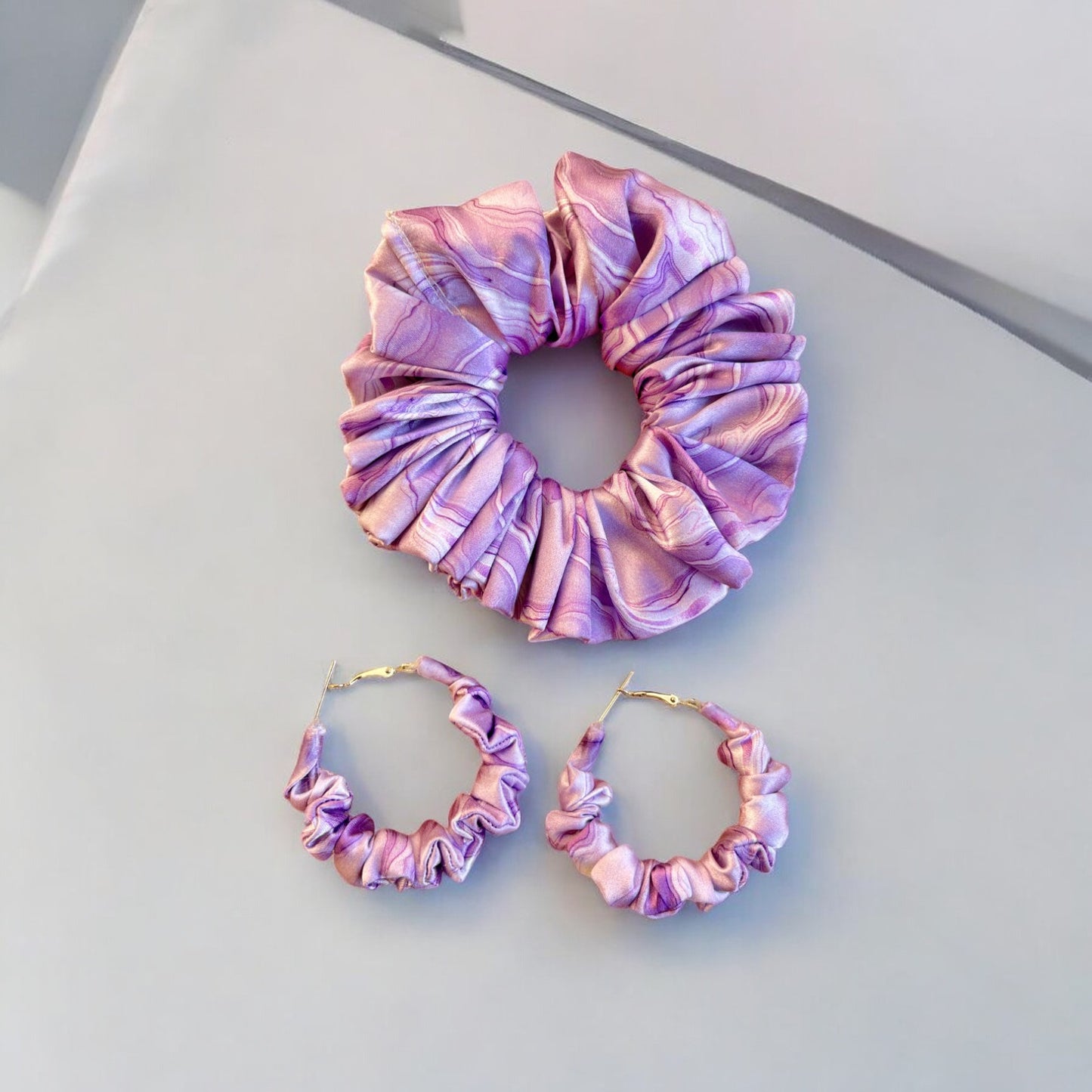Moonlit Marble Scrunchie Hoop earring set