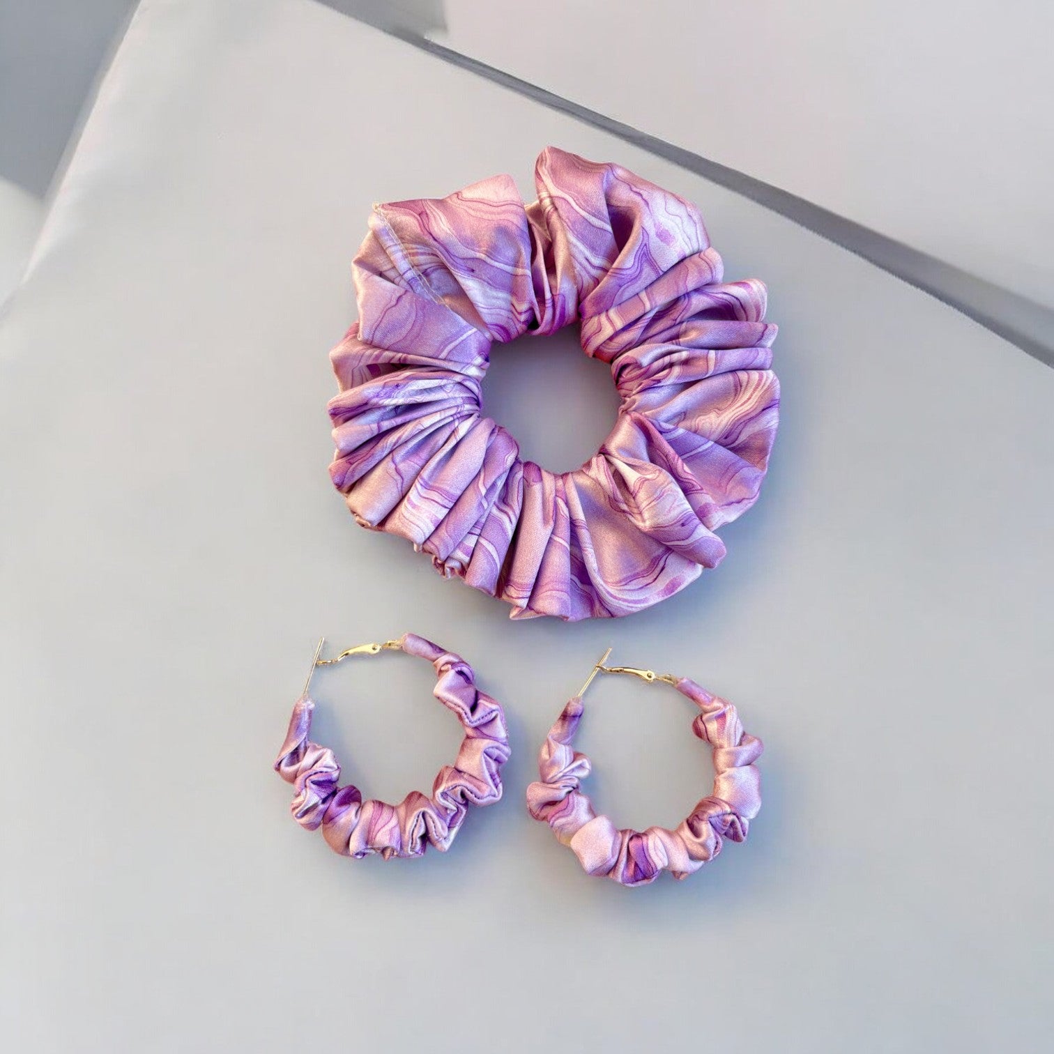 Moonlit Marble Scrunchie Hoop earring set