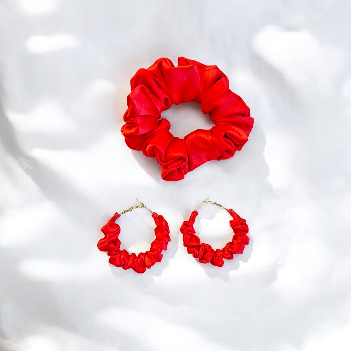 Crimson Kiss Scrunchie Hoop earring set