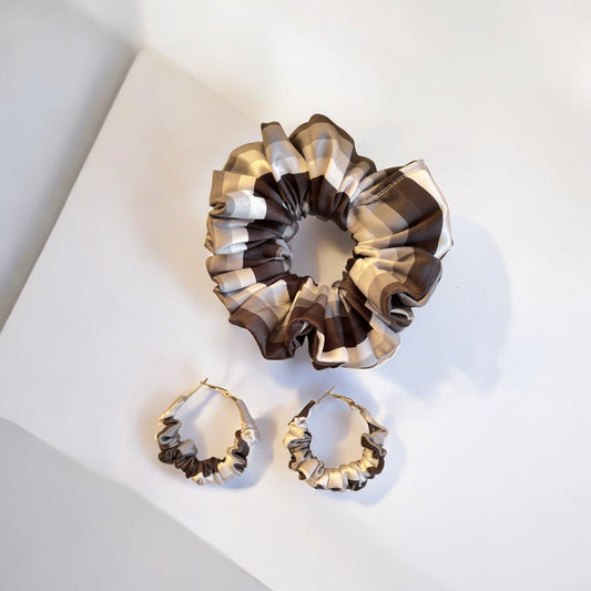 Grey Aurora Scrunchie Hoop earring set