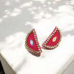 Cotton Fabric Top Half Round Earring