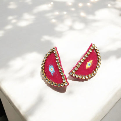 Cotton Fabric Top Half Round Earring
