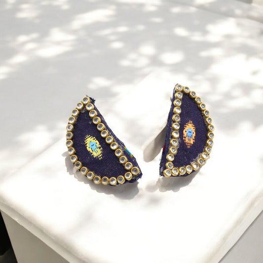 Cotton Fabric Top Half Round Earring
