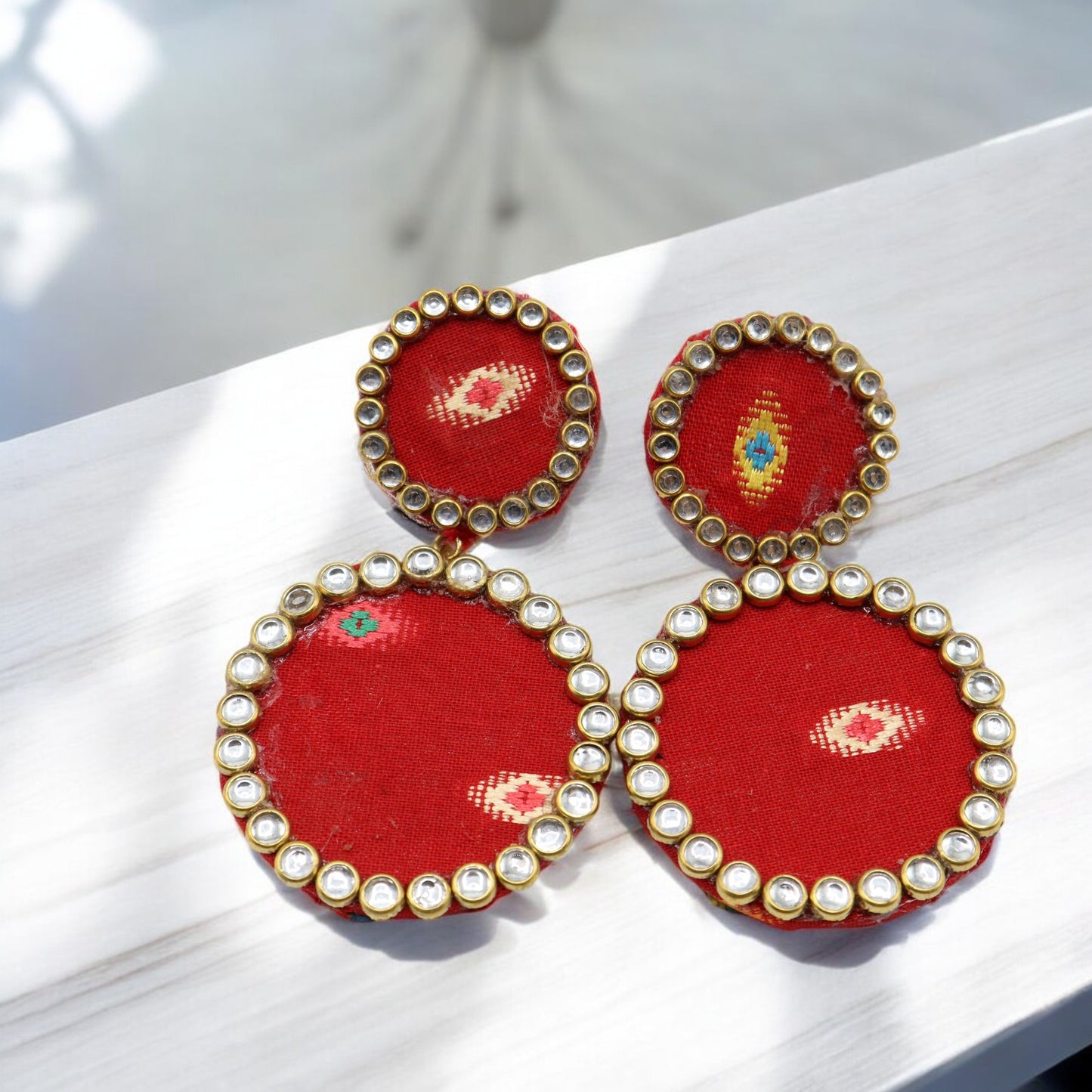 Cotton Fabric Round Earring