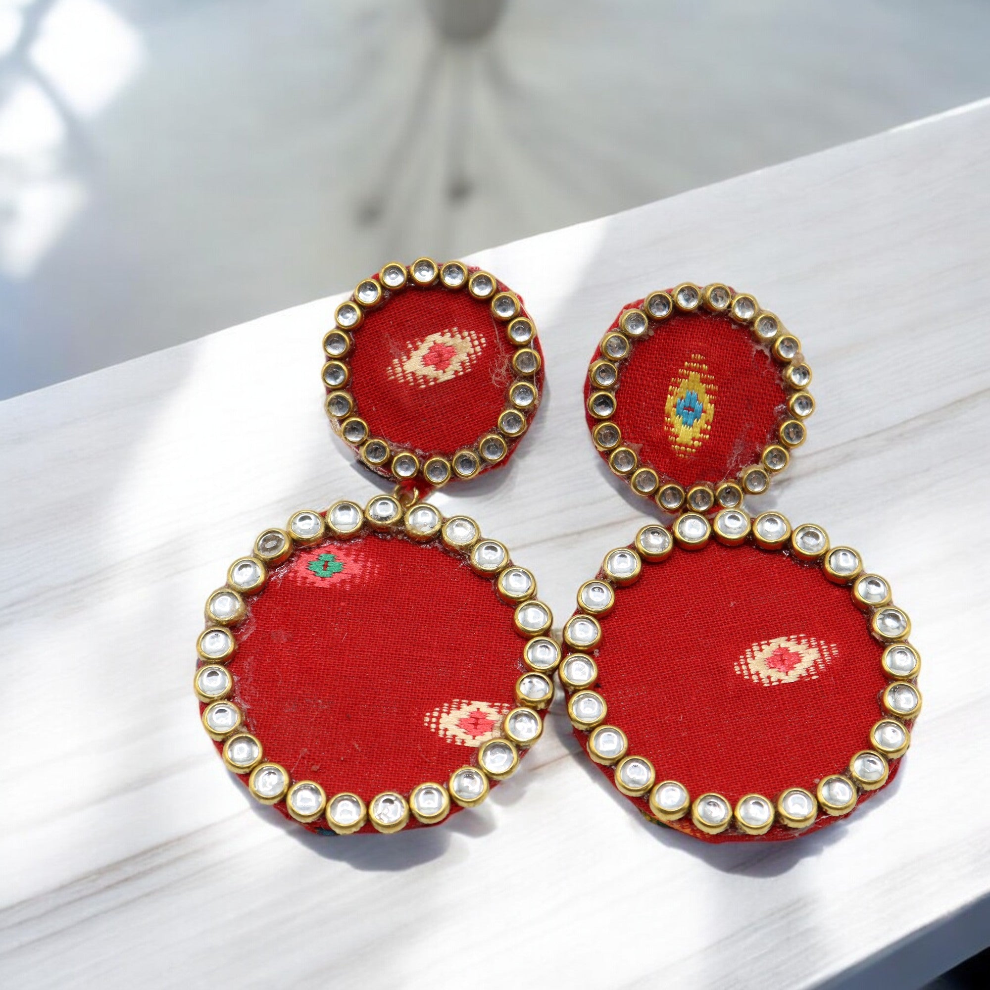 Cotton Fabric Round Earring