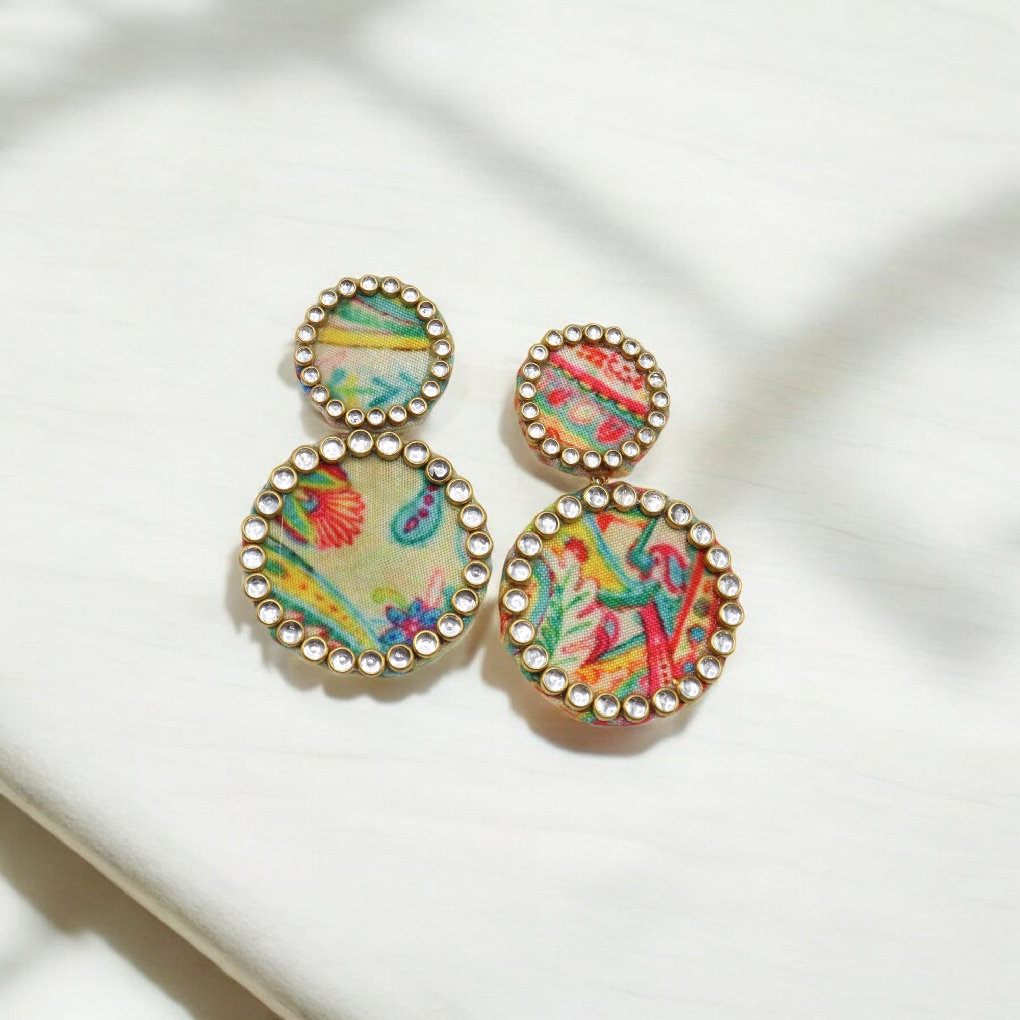 Multicolour Fabric Top Round Earring