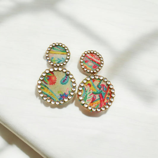 Multicolour Fabric Top Round Earring