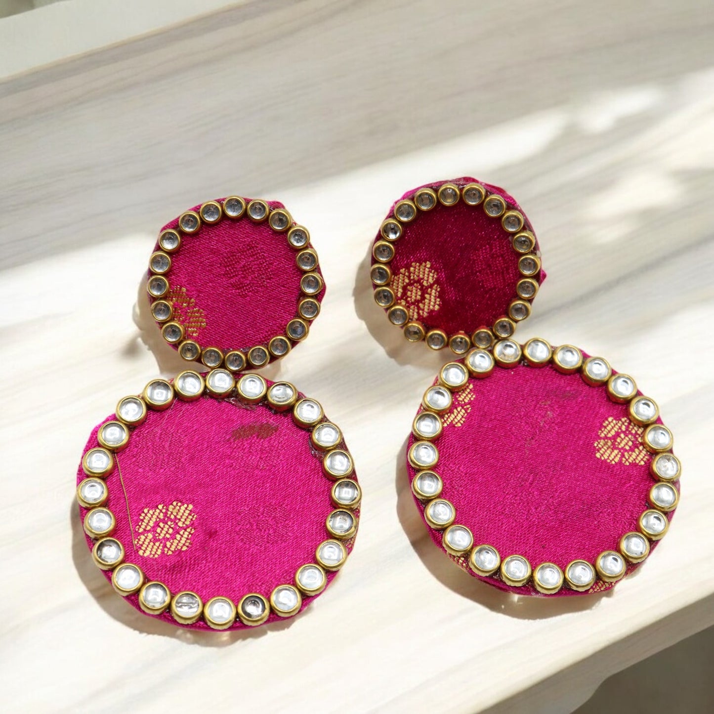 Silk Fabric Top Round Earring