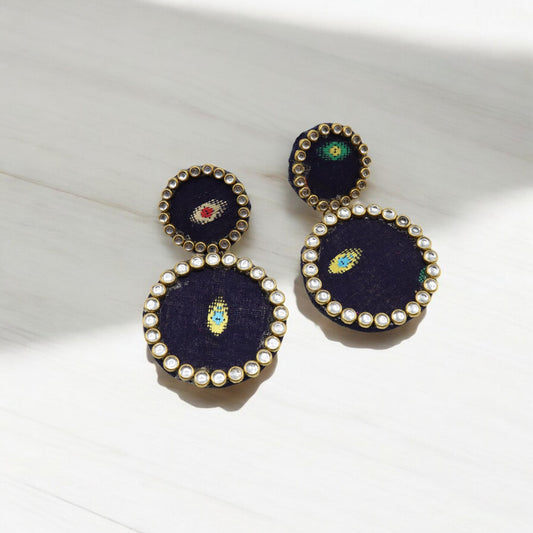 Cotton Fabric Round Earring