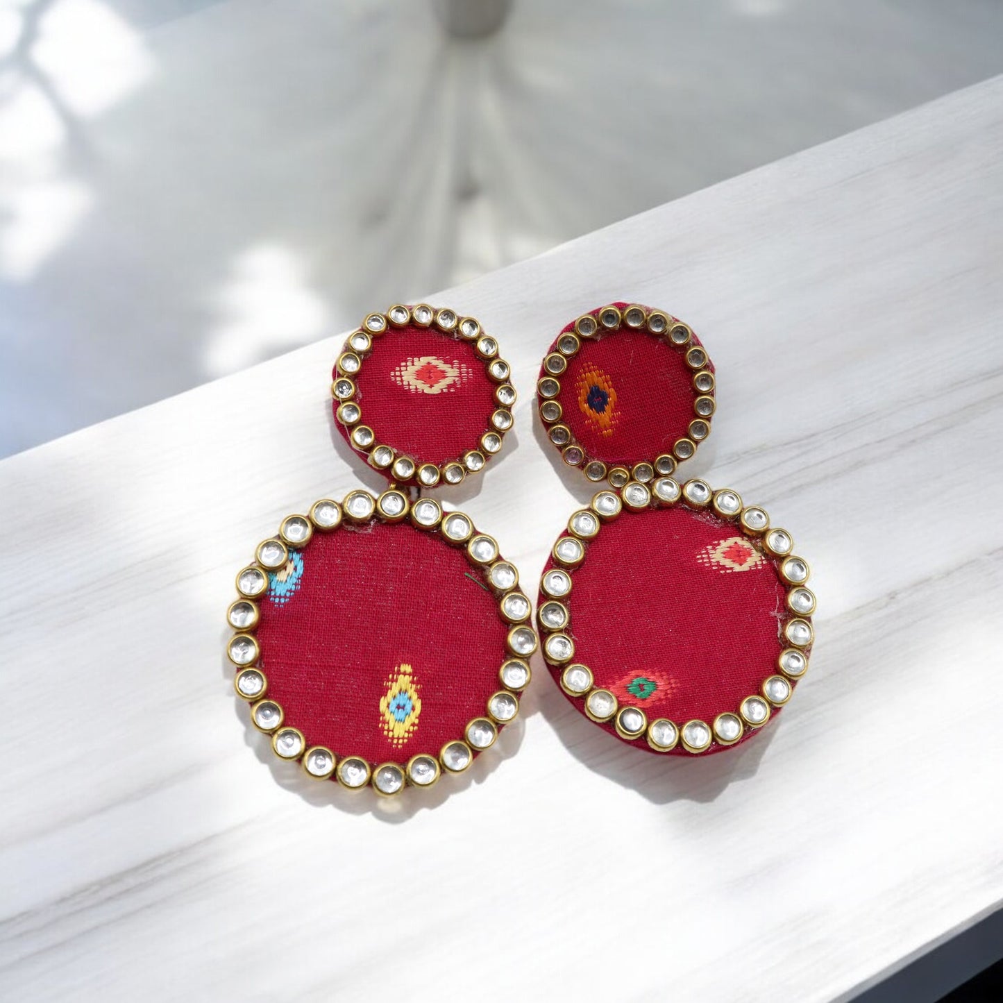 Cotton Fabric Round Earring