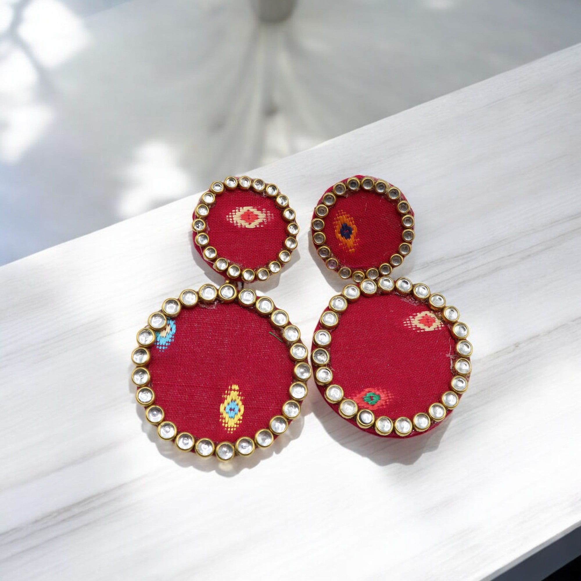 Cotton Fabric Round Earring