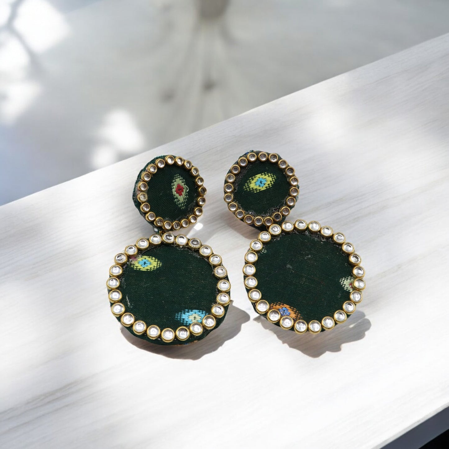 Cotton Fabric Round Earring