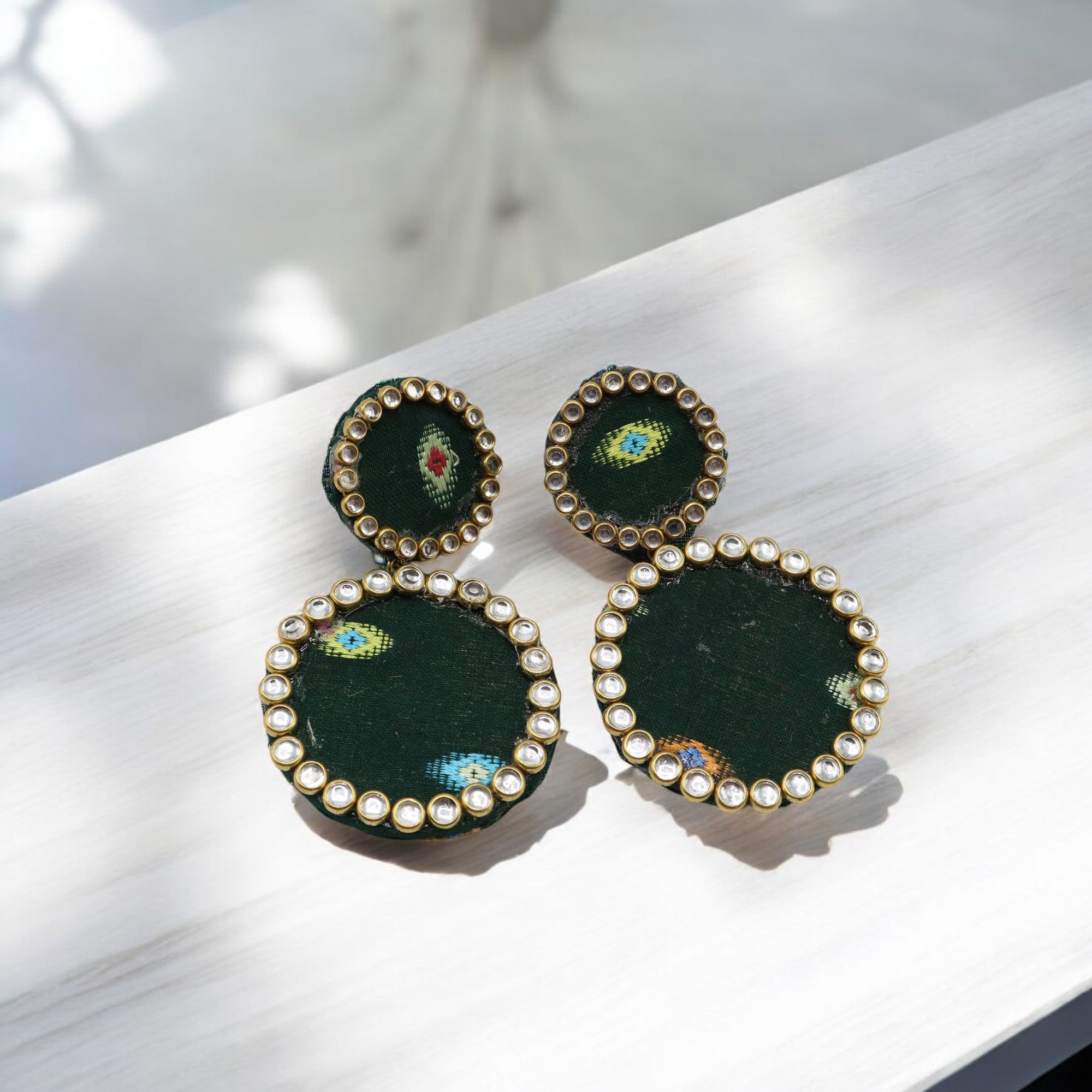 Cotton Fabric Round Earring