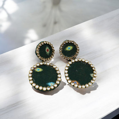 Cotton Fabric Round Earring