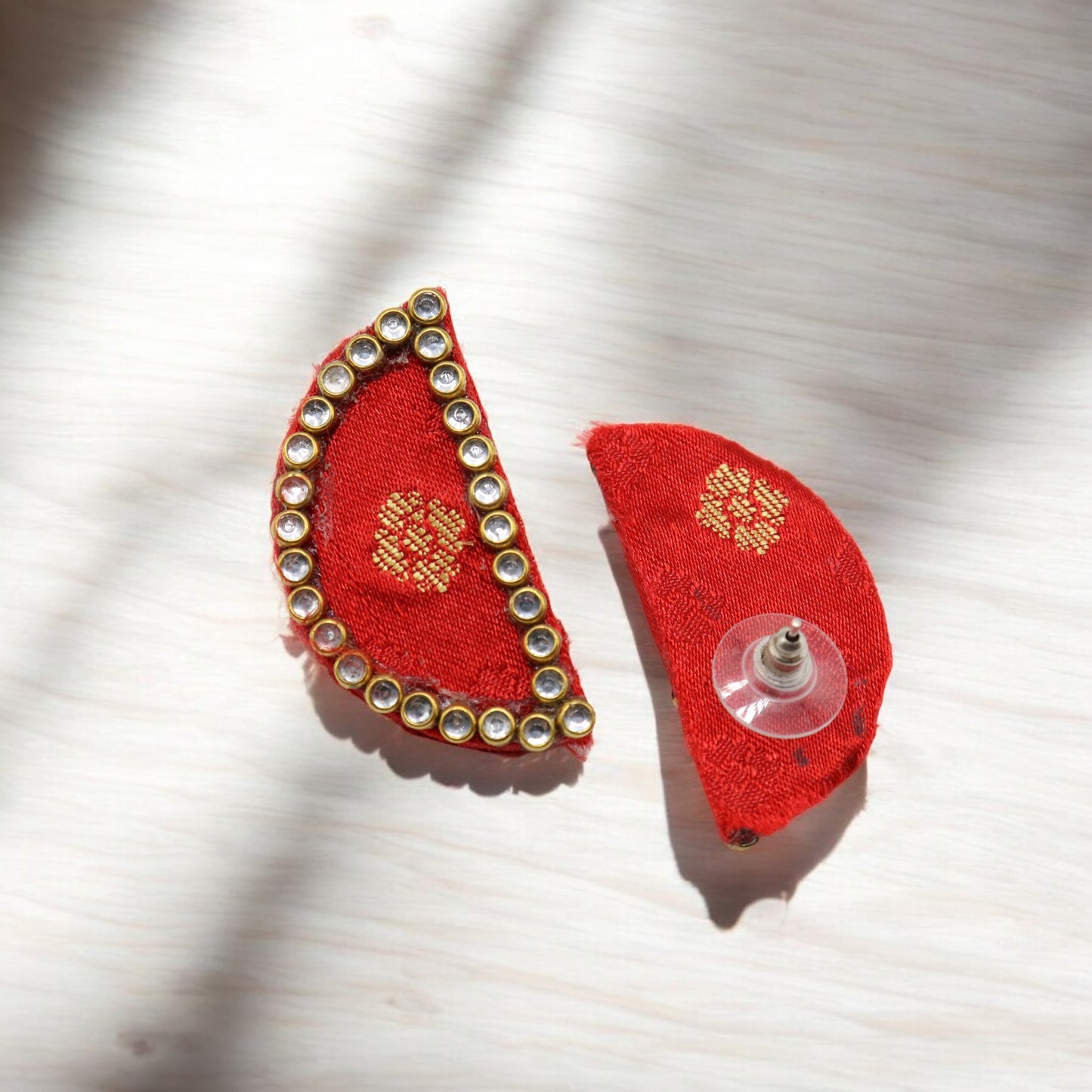 Silk Fabric Top Half Round Earring