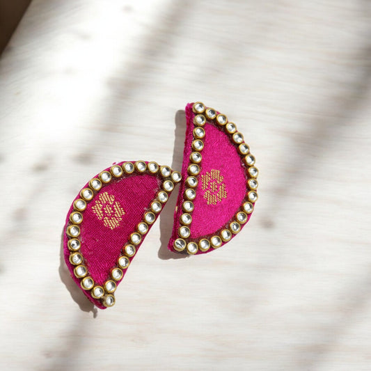 Silk Fabric Top Half Round Earring