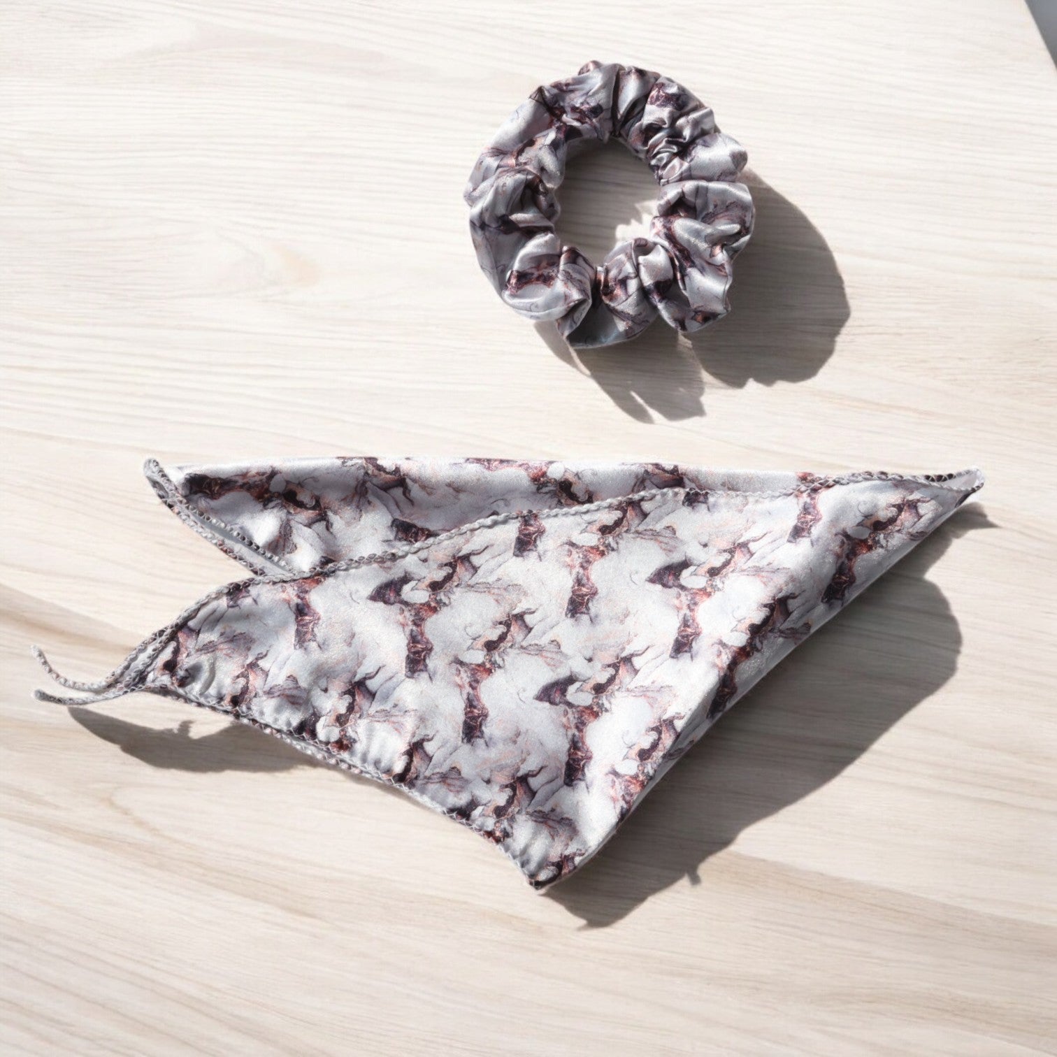 Silk Satin Scarf Scrunchie – Marble