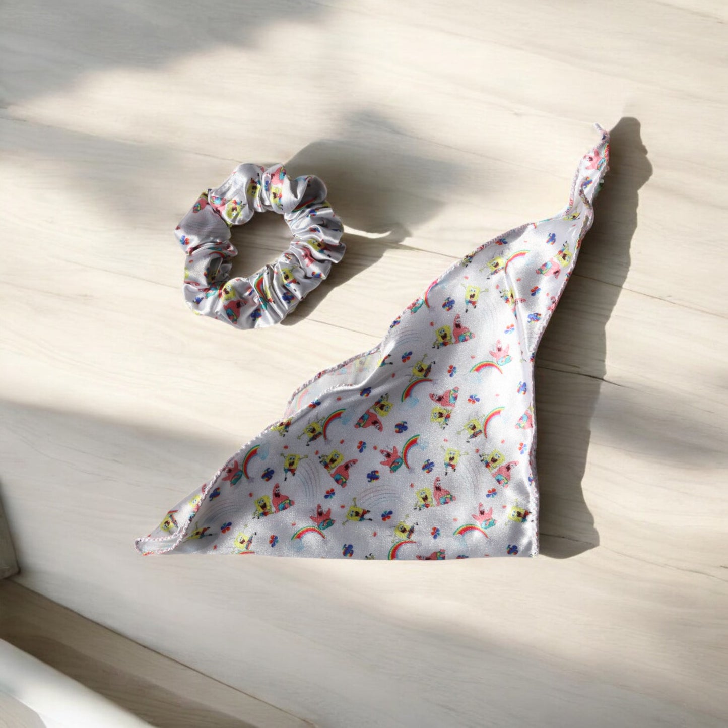 Cartoon-Print Scarf Scrunchie