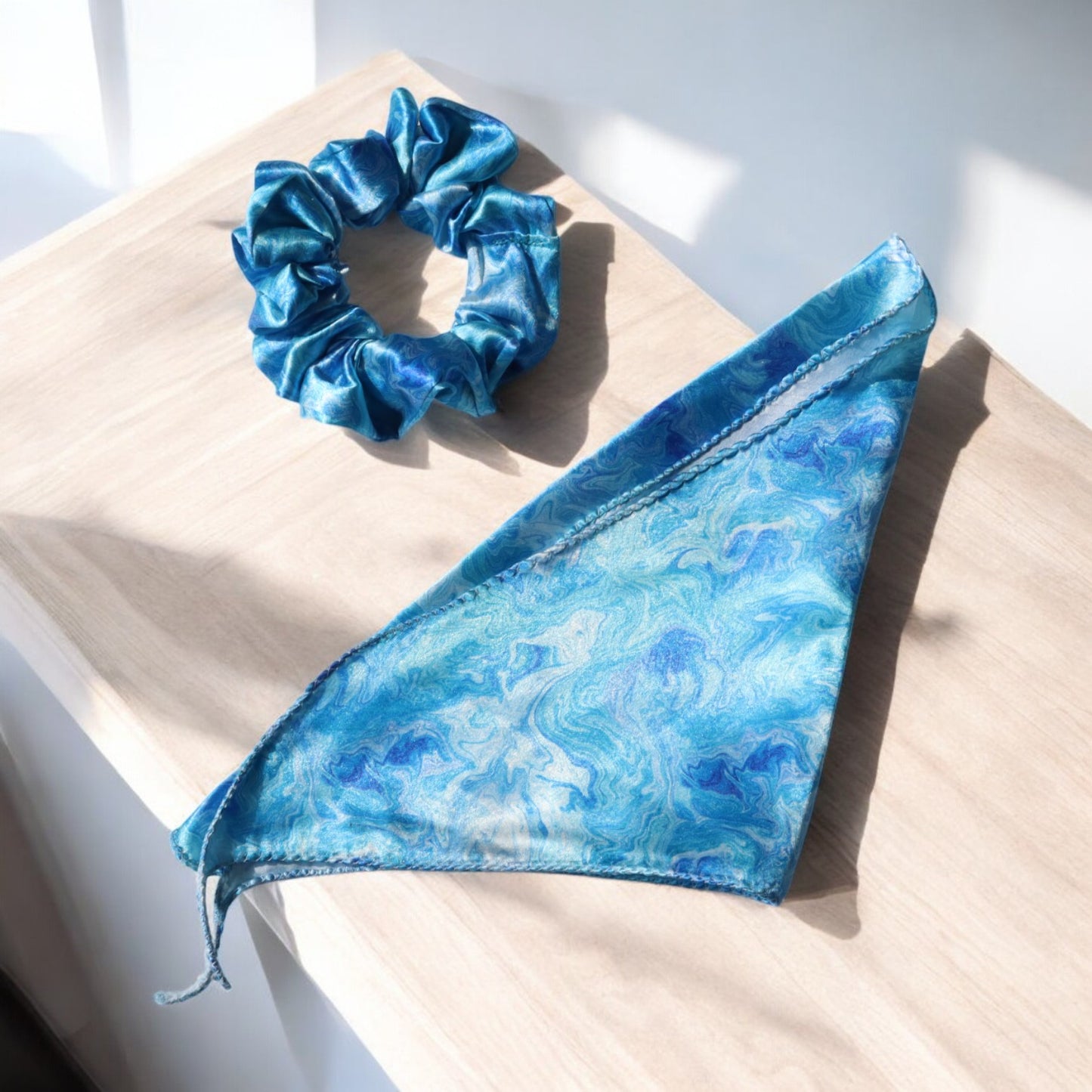 Silk Satin Scarf Scrunchie – Marble Prints
