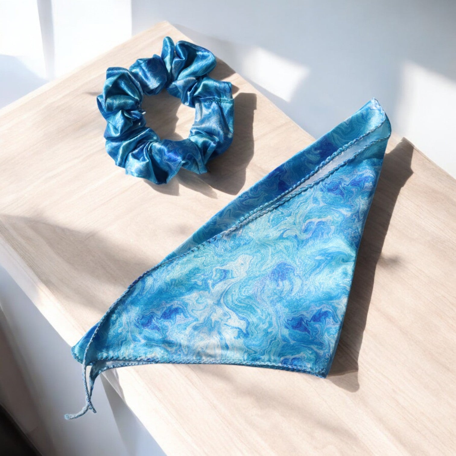 Silk Satin Scarf Scrunchie – Marble Prints
